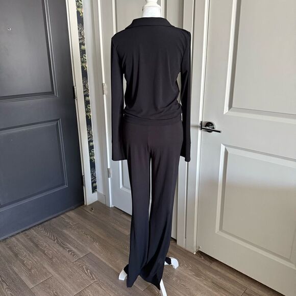 Zara Black Stretch Matching Set With Long Sleeve Blouse and Coord Pants Size M - Picture 4 of 6